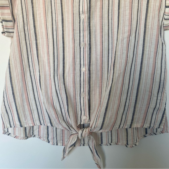 Sanctuary Borrego Linen Blend Striped Tie Front Button Down Top Size M - Picture 6 of 15